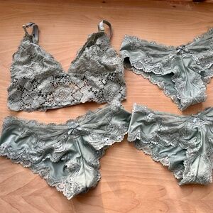 Lot NWOT Seafoam Green Lacy Longline Bralette and Cheeky Panties.